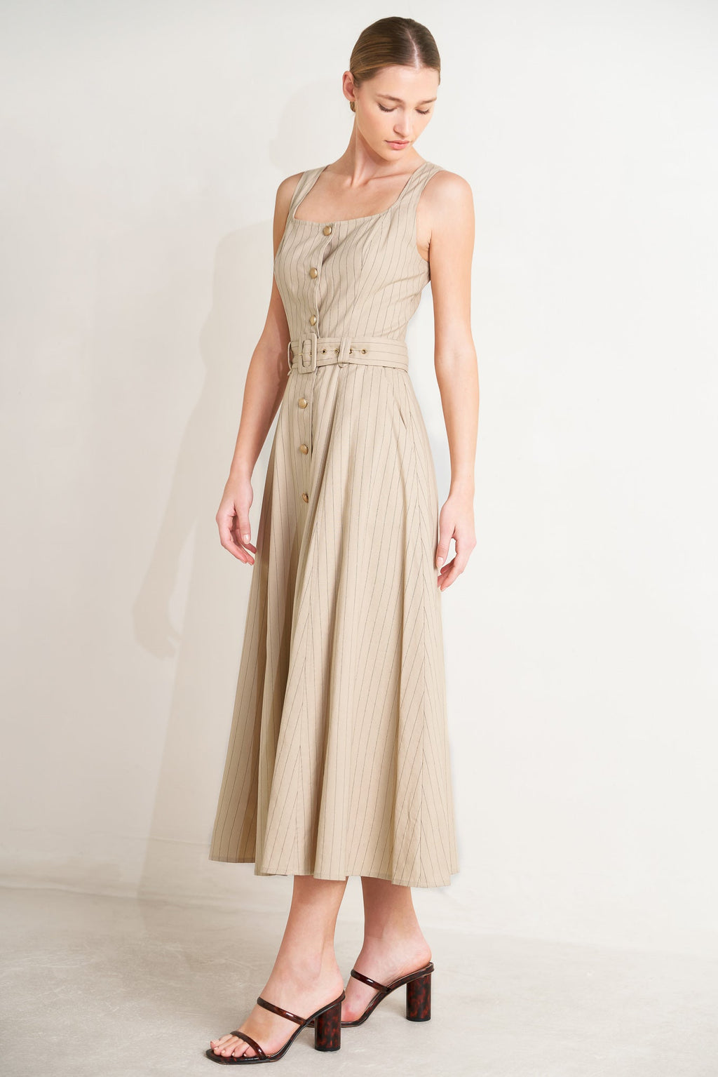 TAILORED IN SUNLIGHT WOVEN MIDI DRESS