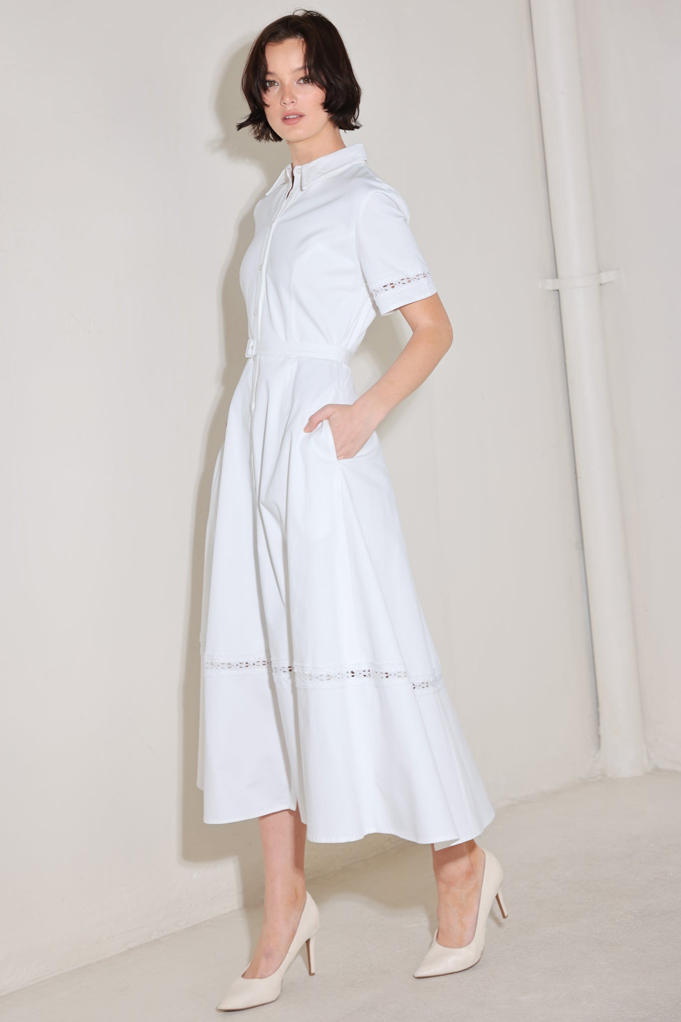 ELEGANT ENCOUNTER WOVEN MIDI DRESS