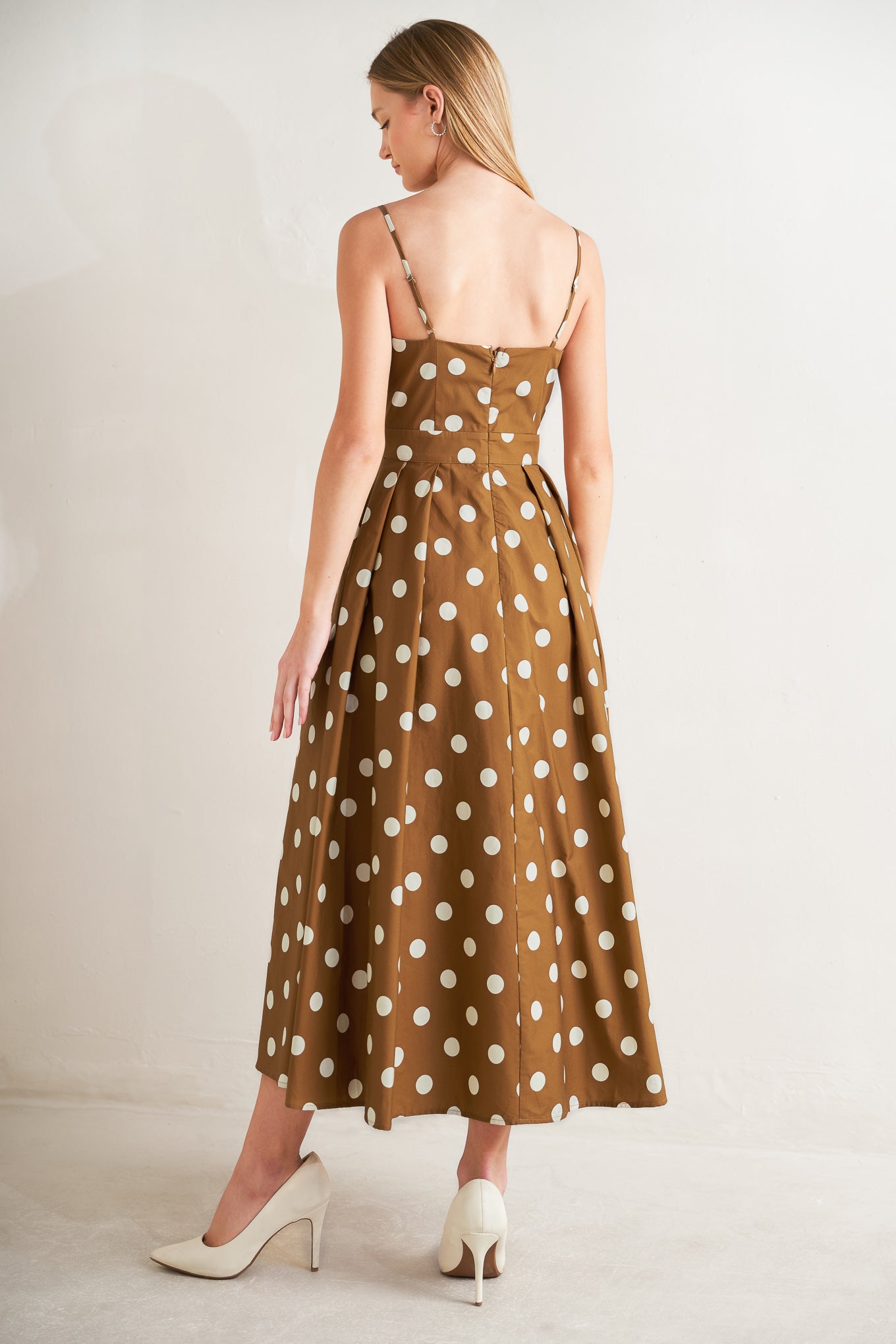 ESPRESSO DOT DREAM WOVEN MIDI DRESS