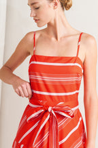 SWEET ESCAPE STRIPE WOVEN MIDI DRESS