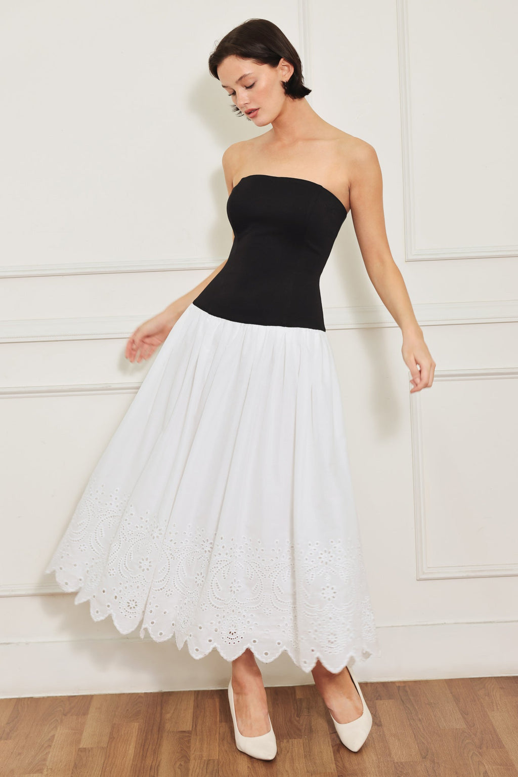 SOFT SPOKEN BEAUTY KNIT WOVEN MIDI DRESS