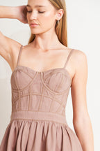 UNDERSTATED GLAM WOVEN TWILL MIDI DRESS