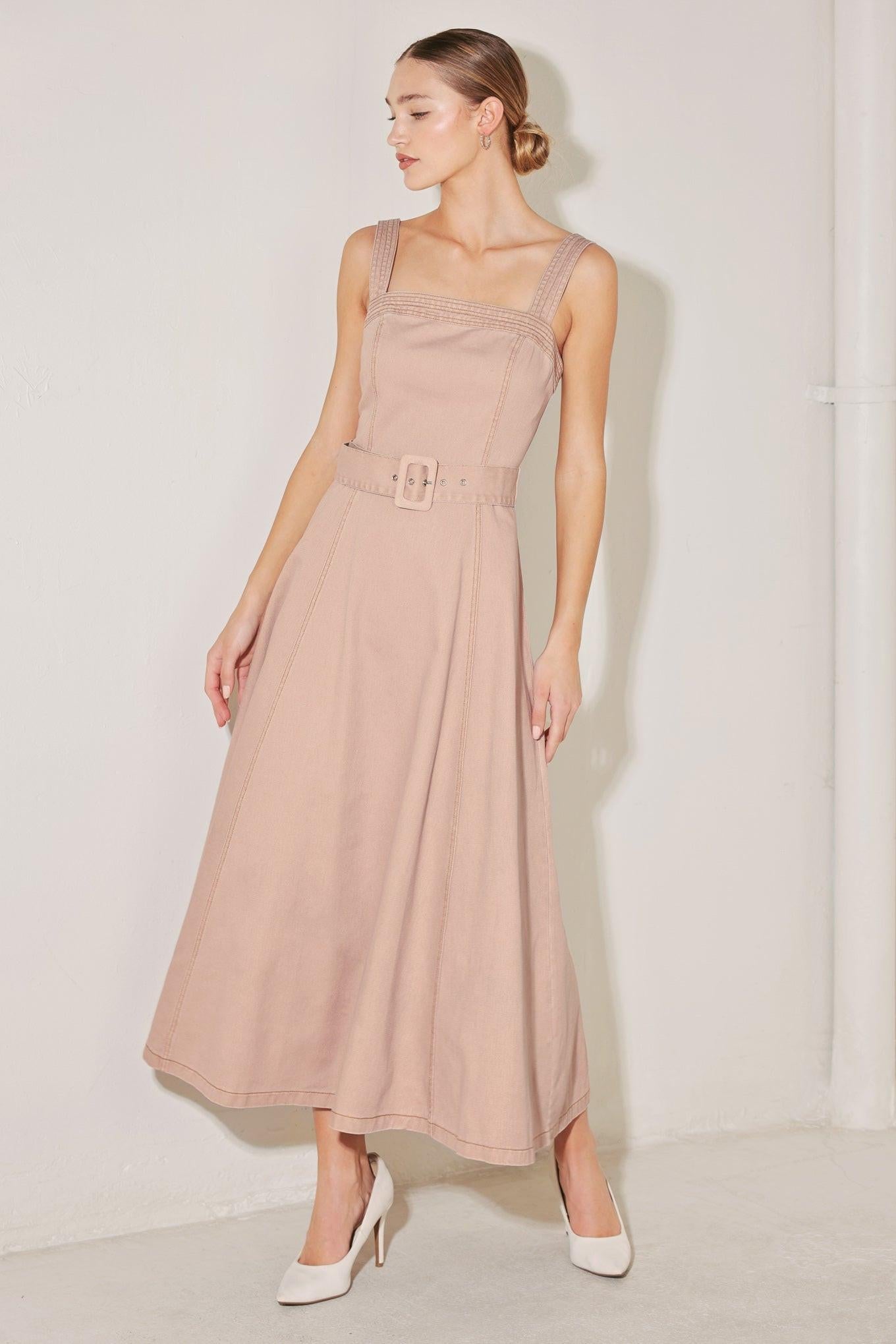 Elevated Neutral Blush Woven Midi Dress