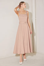 Elevated Neutral Blush Woven Midi Dress