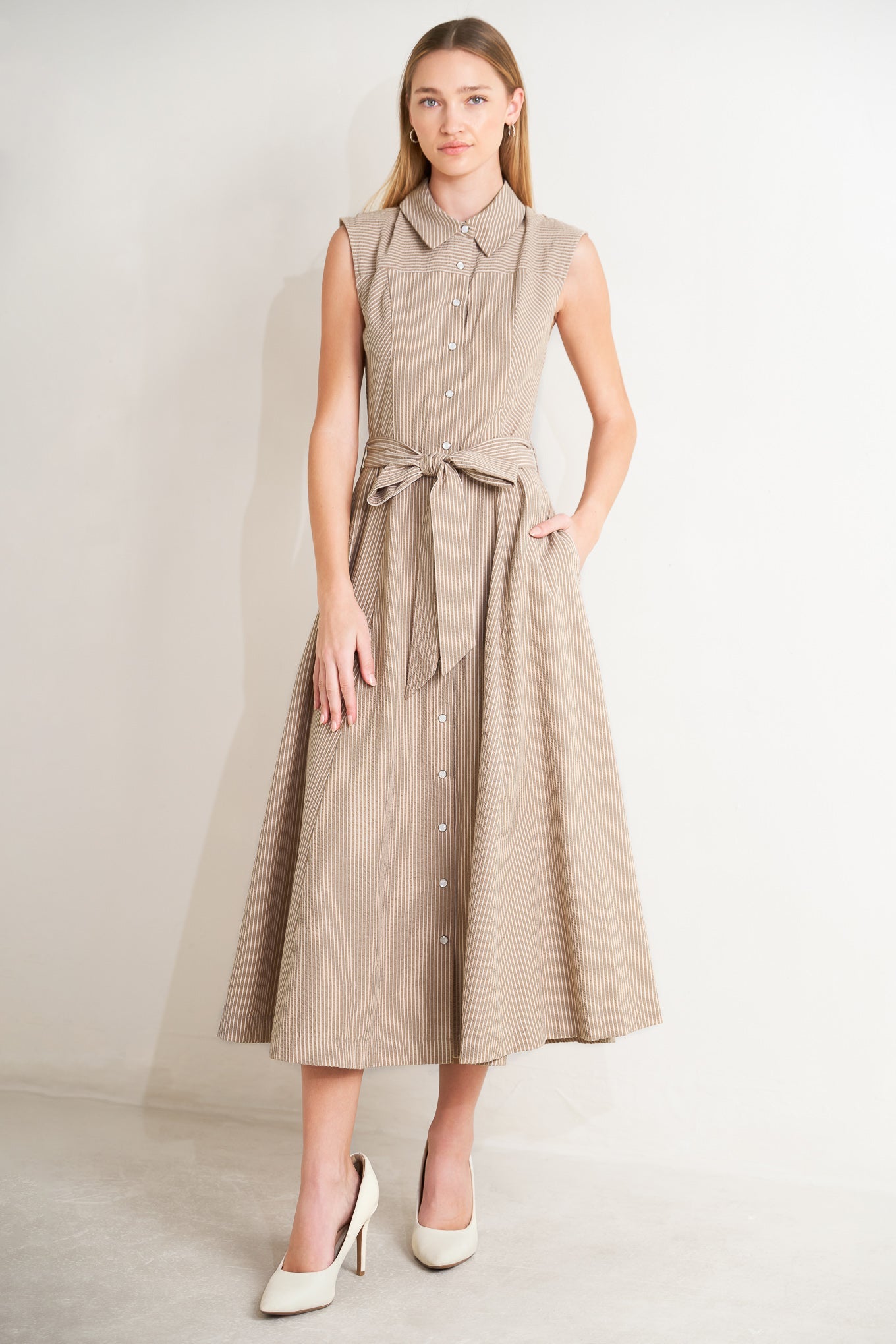 CAFE AU LAIT WOVEN MIDI DRESS