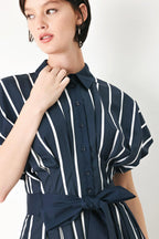 PINSTRIPE STORY WOVEN MIDI DRESS