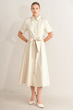 SANDSTONE GRACE WOVEN MIDI SHIRT DRESS