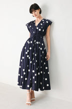 BLUE MOON DOT WOVEN MIDI DRESS