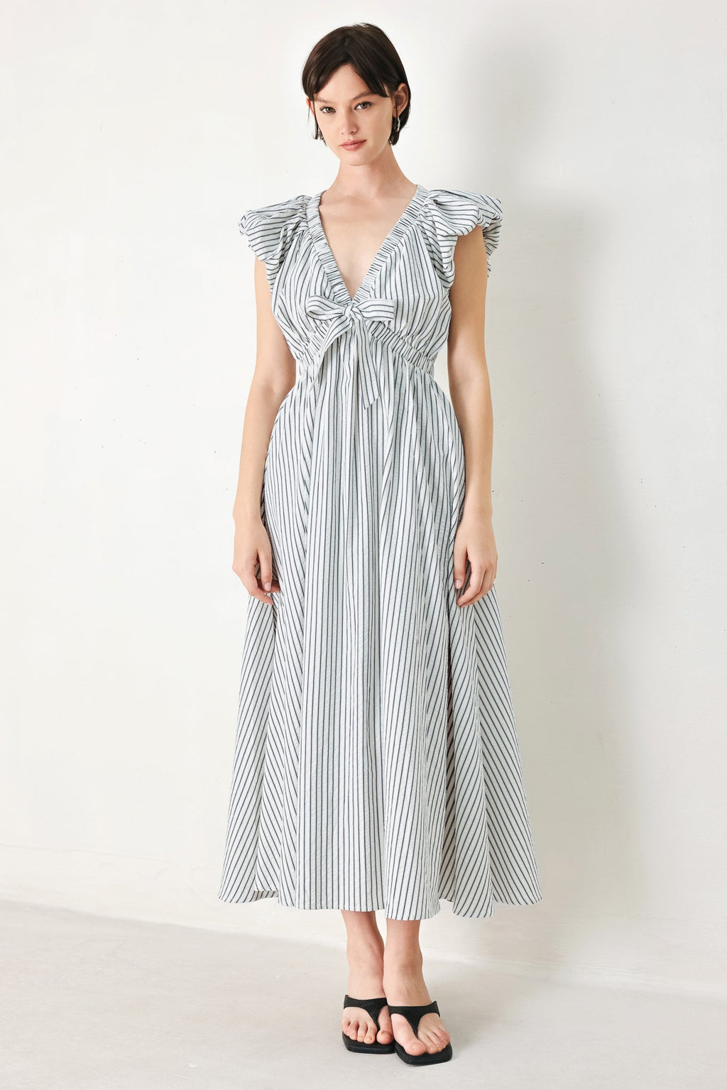 WHISPER STRIPE WOVEN MIDI DRESS