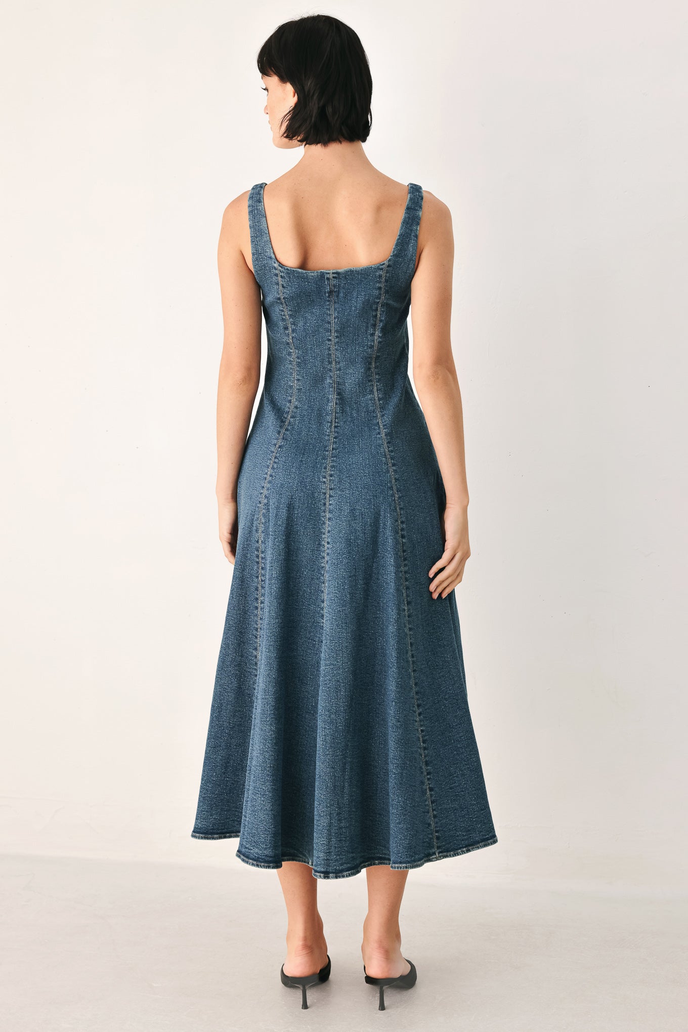 Blue Horizon Zip-Front Denim Midi Dress