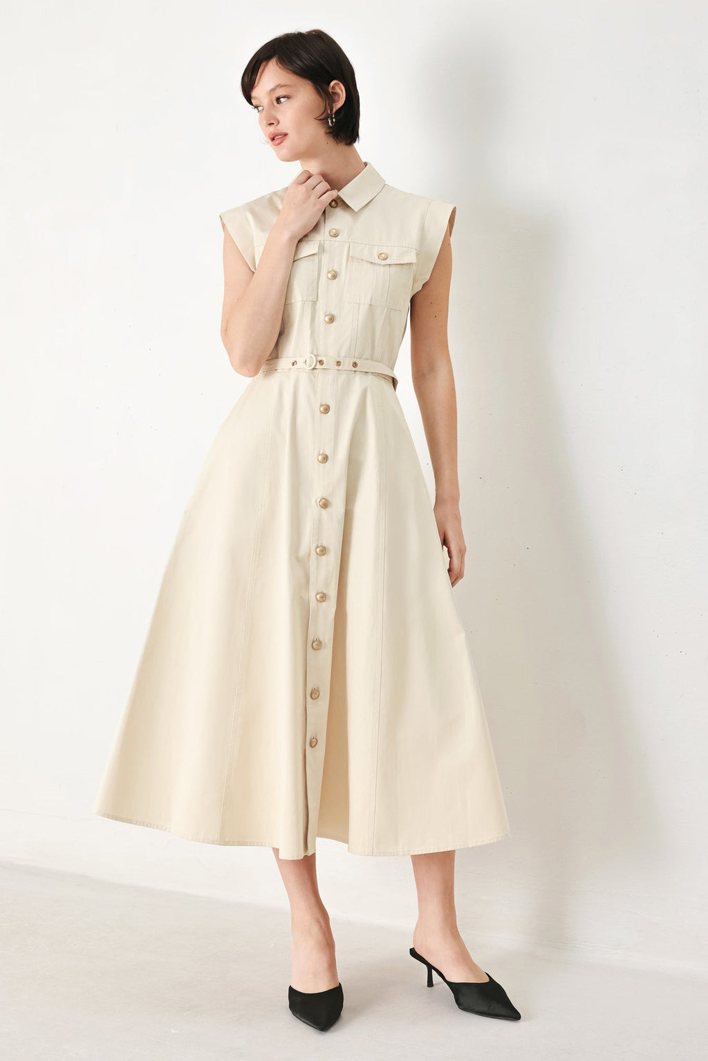 NEUTRAL COMMAND WOVEN SHIRT DRESS