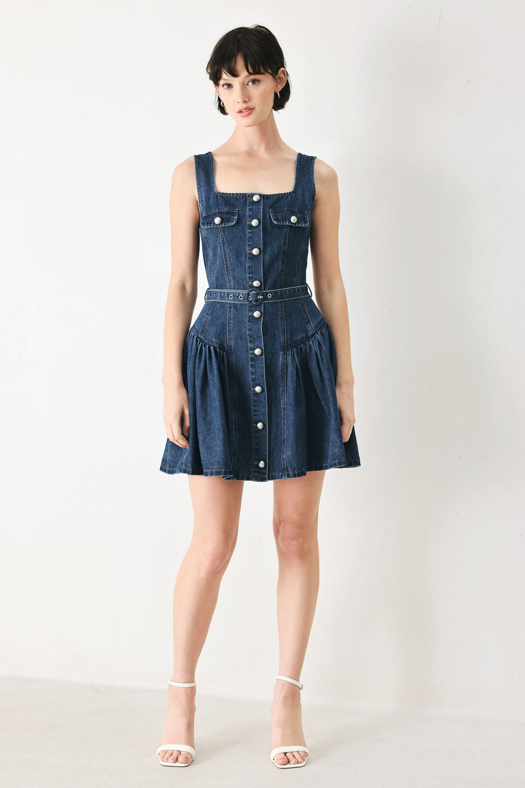 love the label ines belted denim mini dress BABY BLUE LOVE DENIM MINI DRESS l FLYING TOMATO INDIGO / S