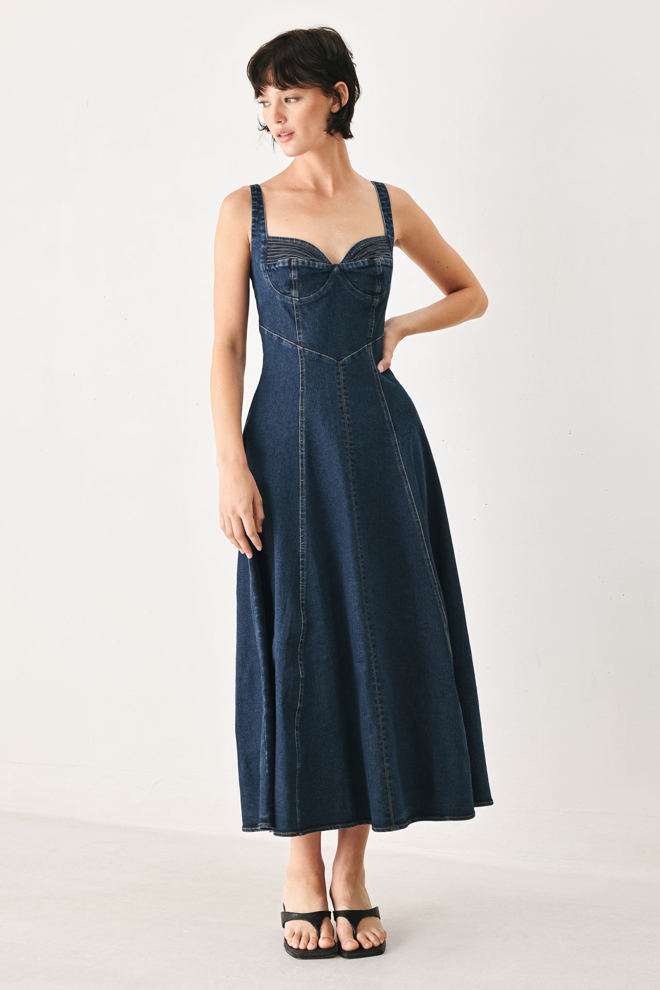 Western Charm Denim Midi Dress