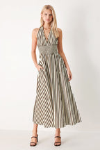 Vacation Line Stripe Woven Midi Dress