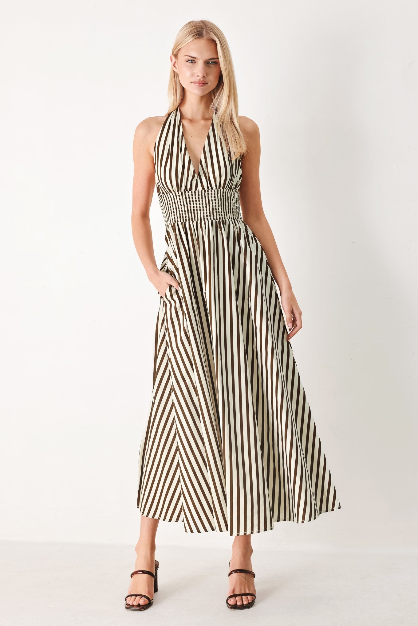 Vacation Line Stripe Woven Midi Dress