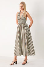 Vacation Line Stripe Woven Midi Dress
