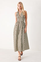 Vacation Line Stripe Woven Midi Dress
