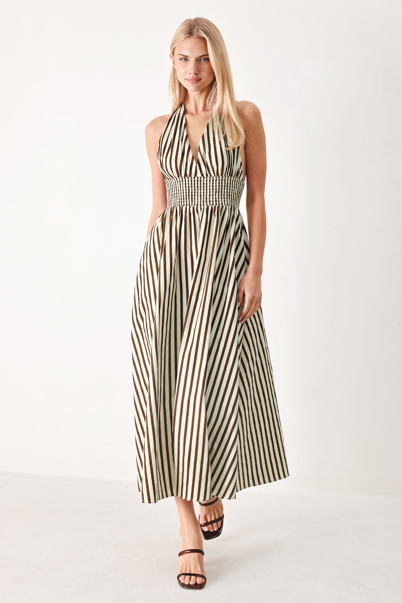 Vacation Line Stripe Woven Midi Dress