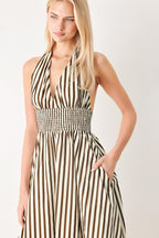 Vacation Line Stripe Woven Midi Dress