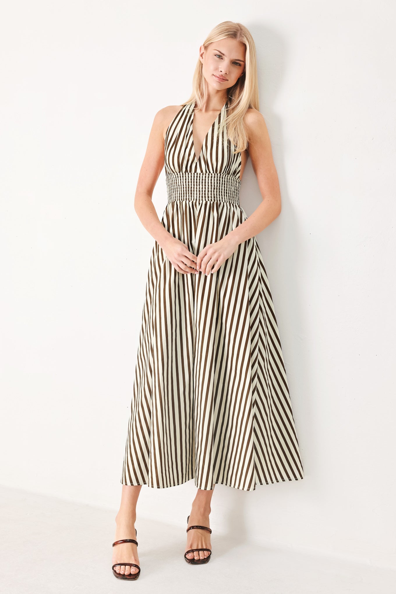 Vacation Line Stripe Woven Midi Dress