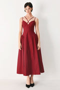 MIDNIGHT MERLOT WOVEN MIDI DRESS