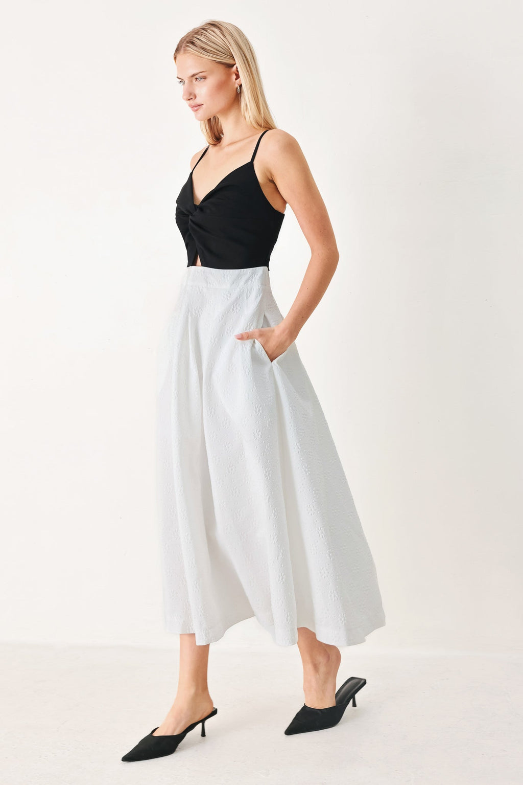 Modern Contrast Midi Dress