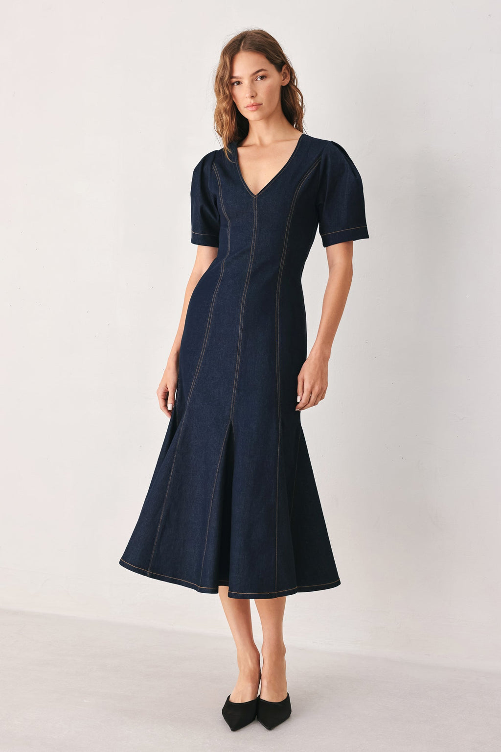 After Dark Denim Midi Dress