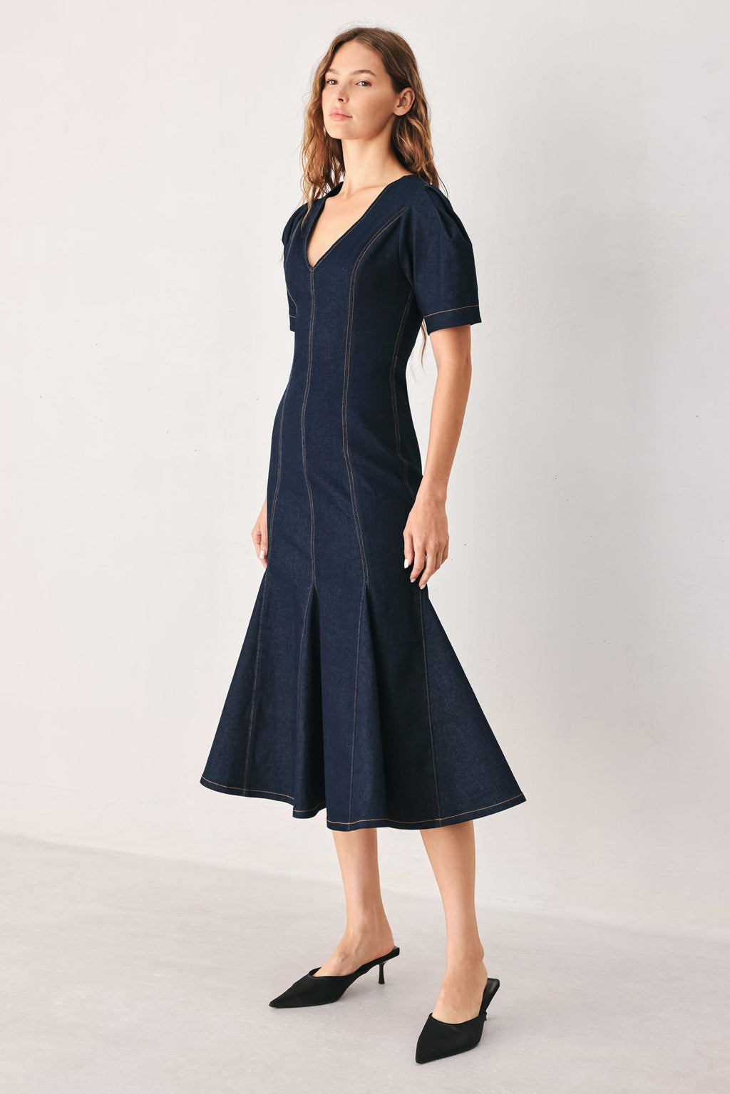 After Dark Denim Midi Dress