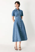 Vintage Sky Denim Midi Shirt Dress