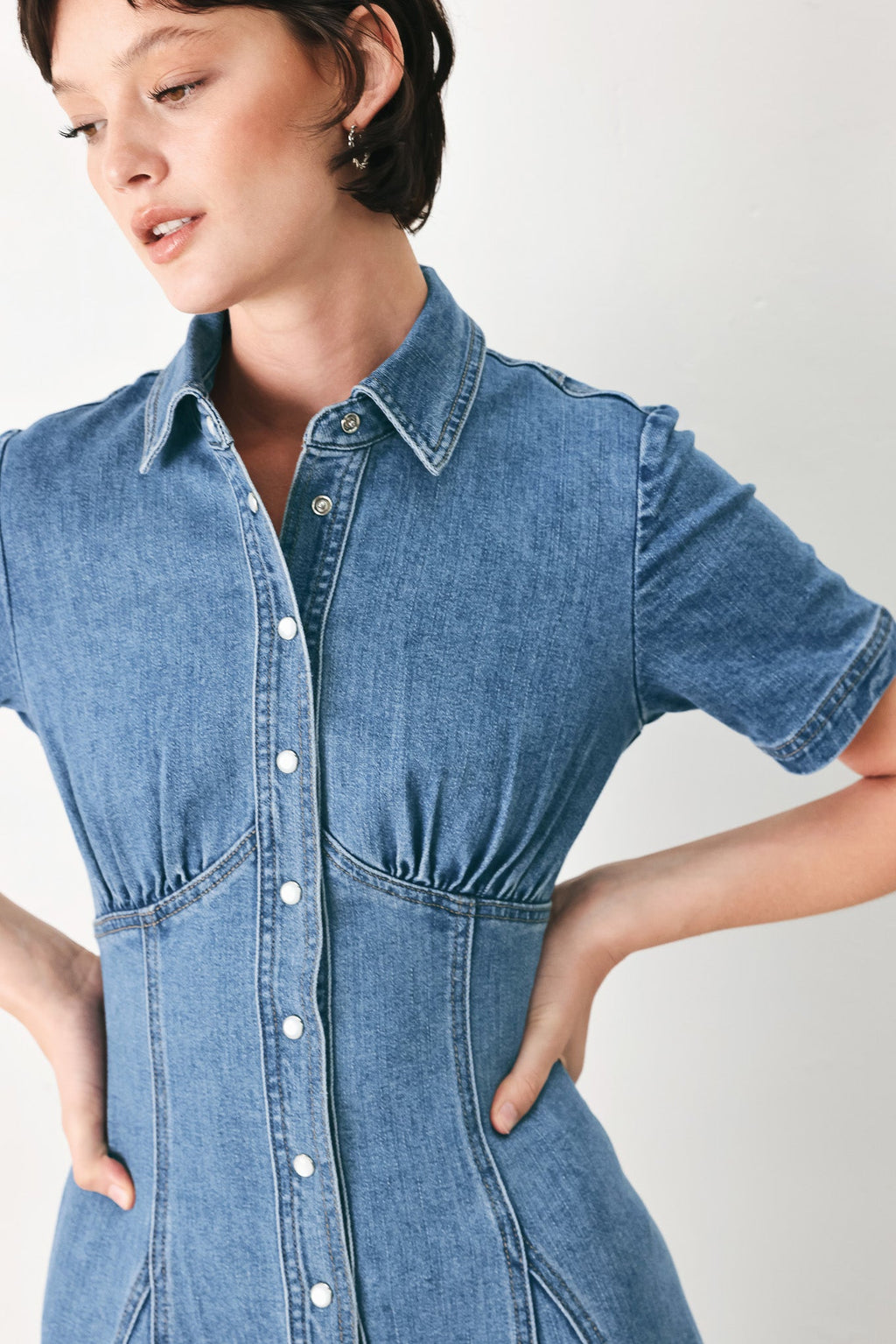 Vintage Sky Denim Midi Shirt Dress