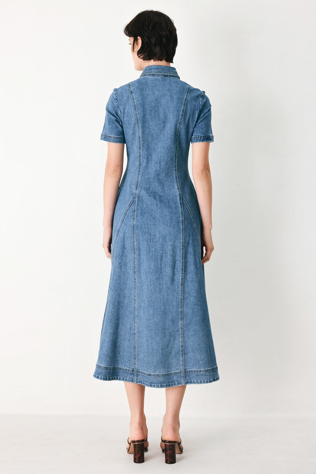 Vintage Sky Denim Midi Shirt Dress