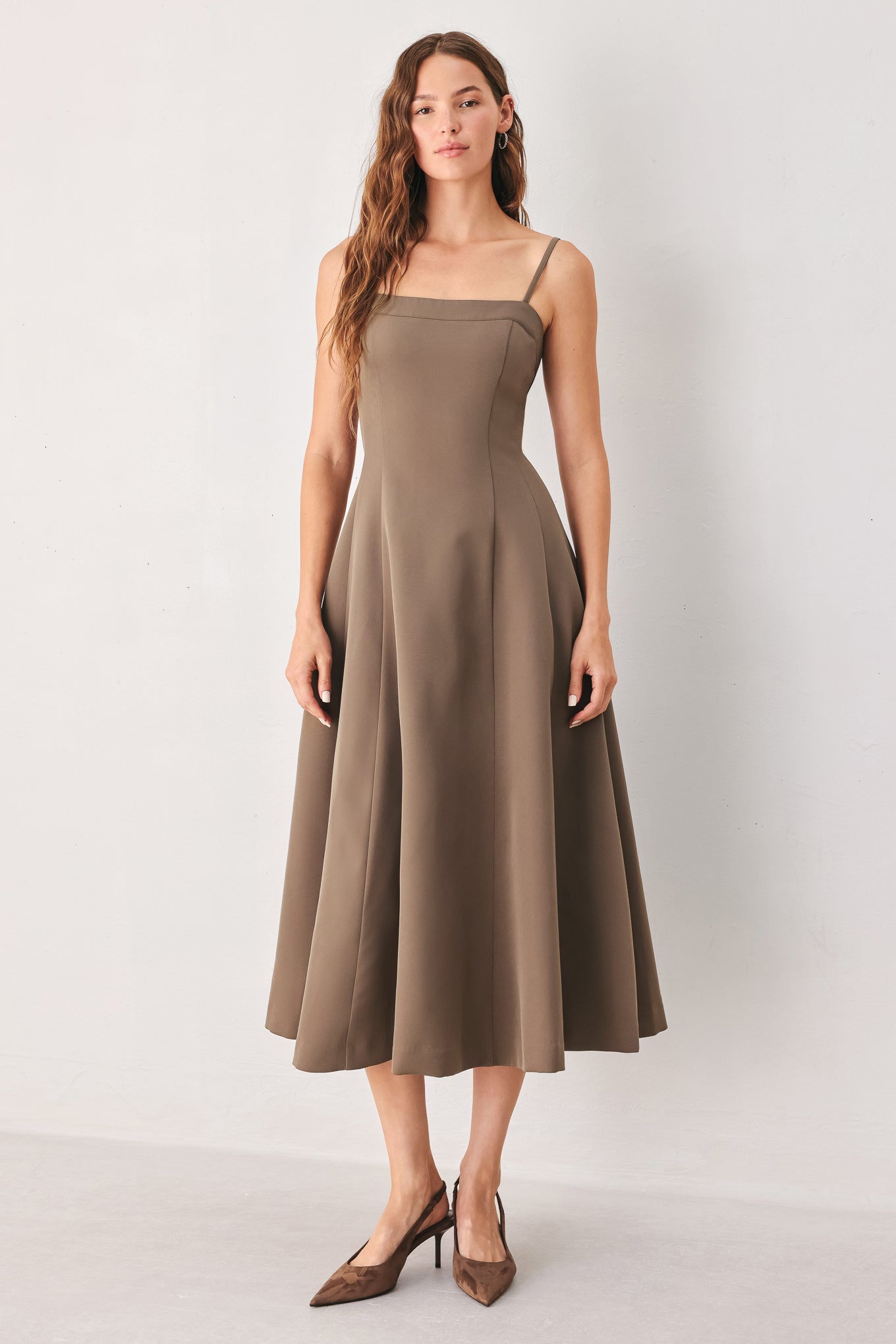 Coffee Bean Swing Midi Dress