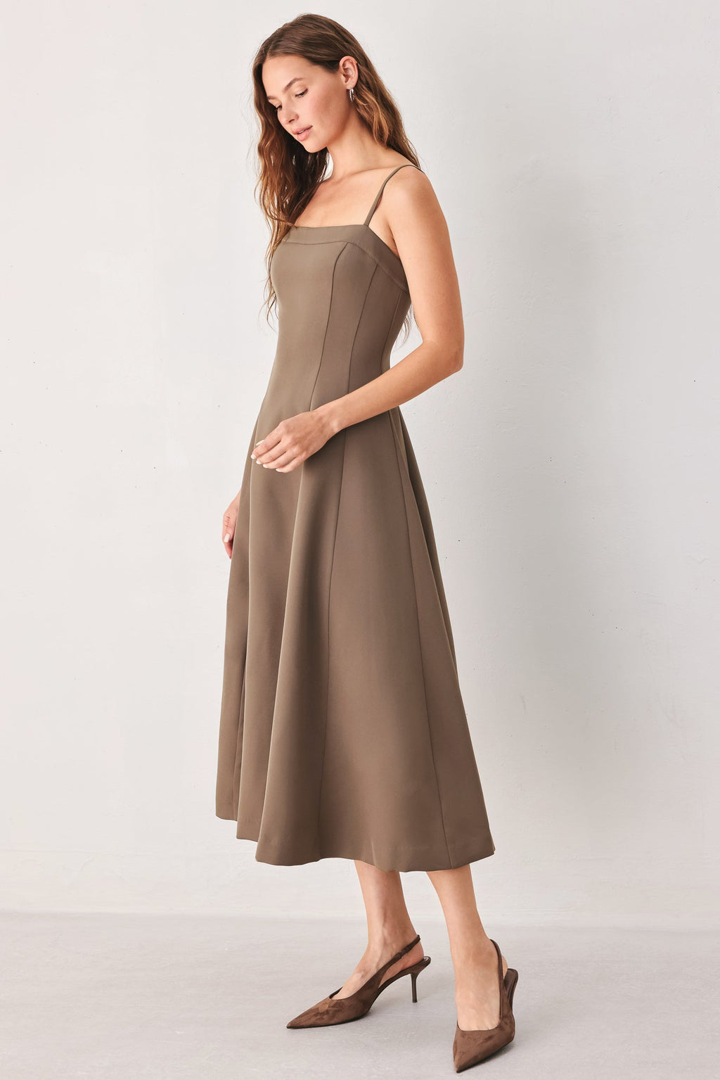 Coffee Bean Swing Midi Dress