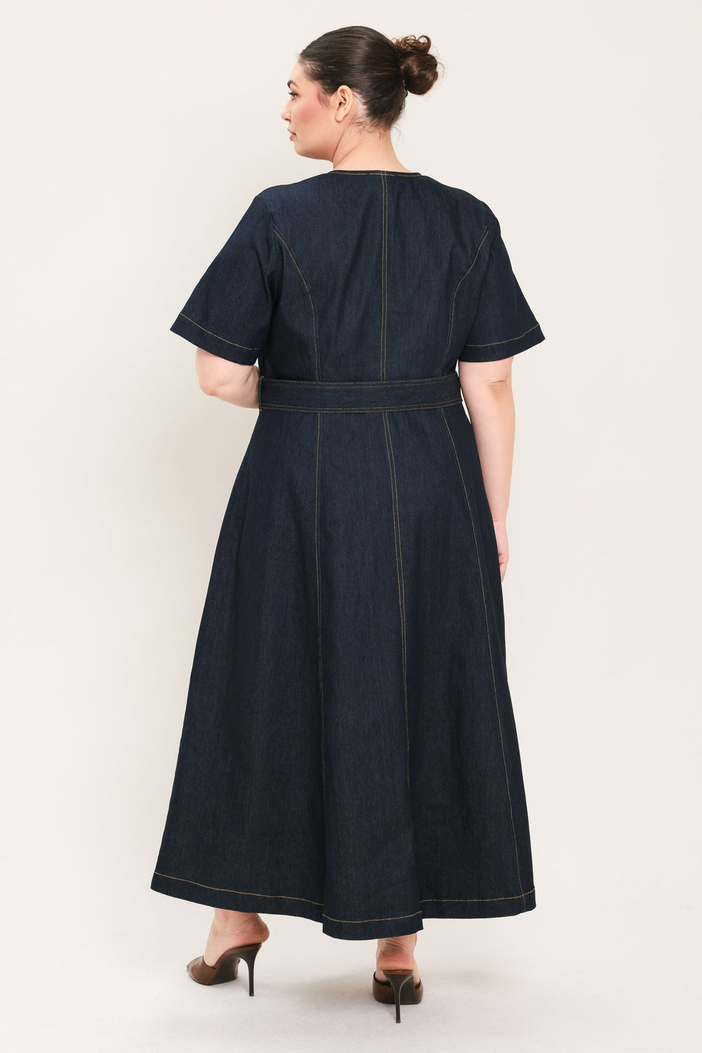 Romantic Denim Woven Midi Dress