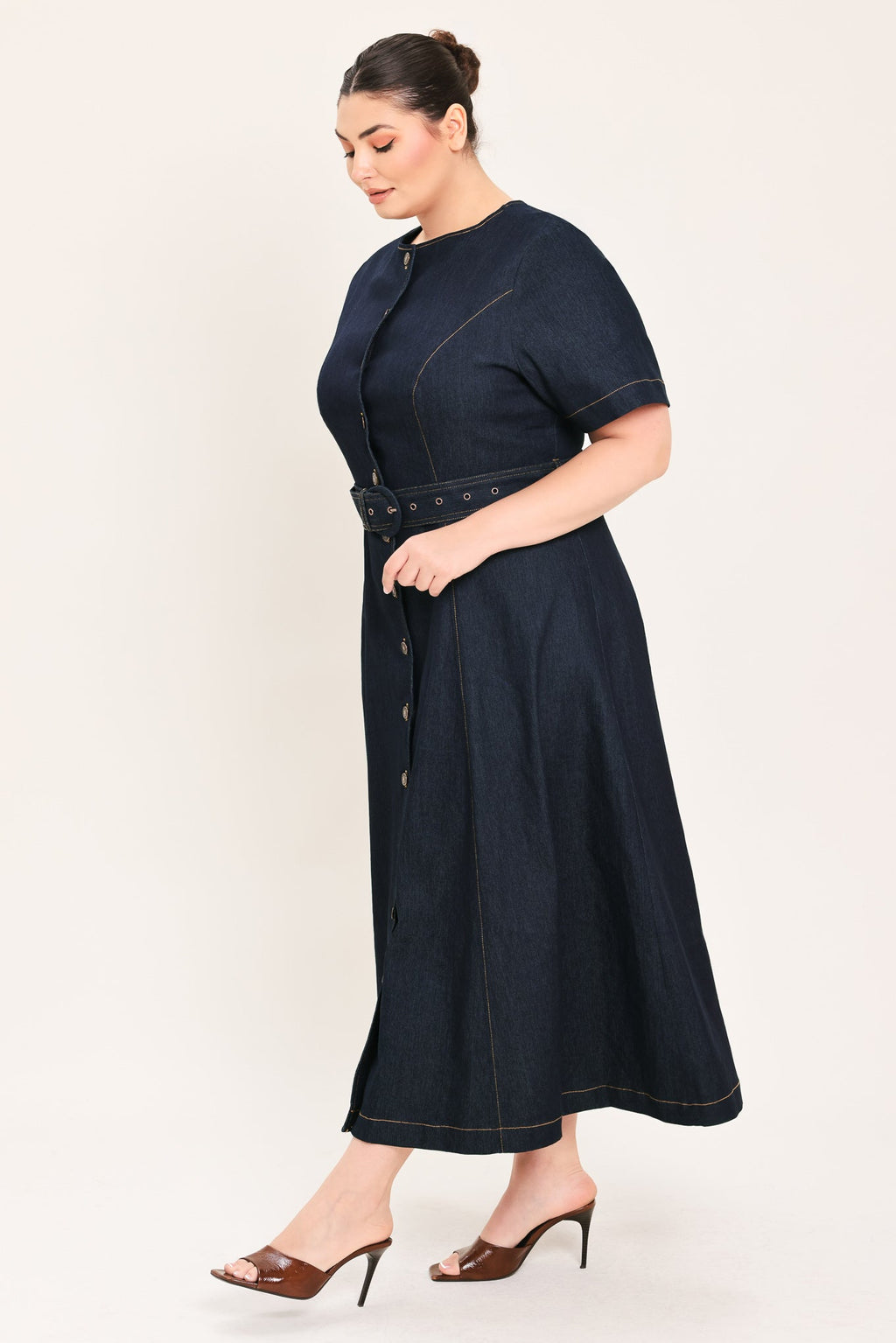 Romantic Denim Woven Midi Dress