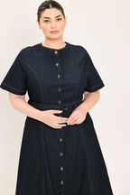 Romantic Denim Woven Midi Dress