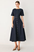 Romantic Denim Woven Midi Dress