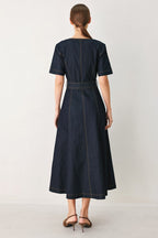 Romantic Denim Woven Midi Dress
