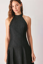 After Dark Halter Denim Midi Dress