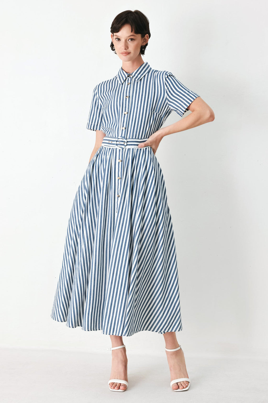 Coastal Muse Stripe Midi Shirt Dress