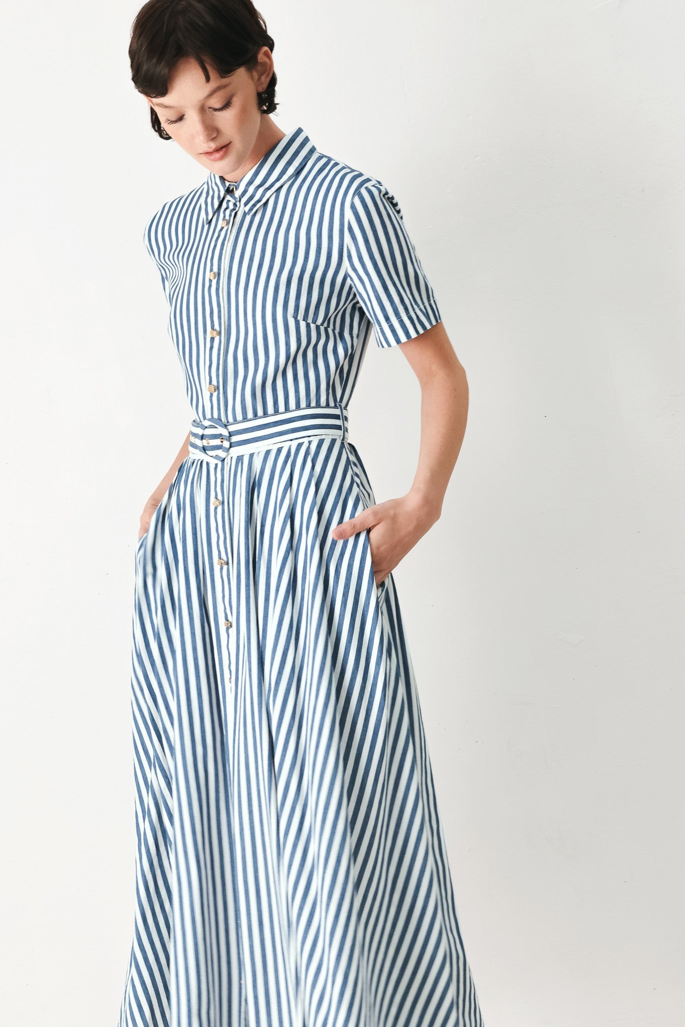 Coastal Muse Stripe Midi Shirt Dress