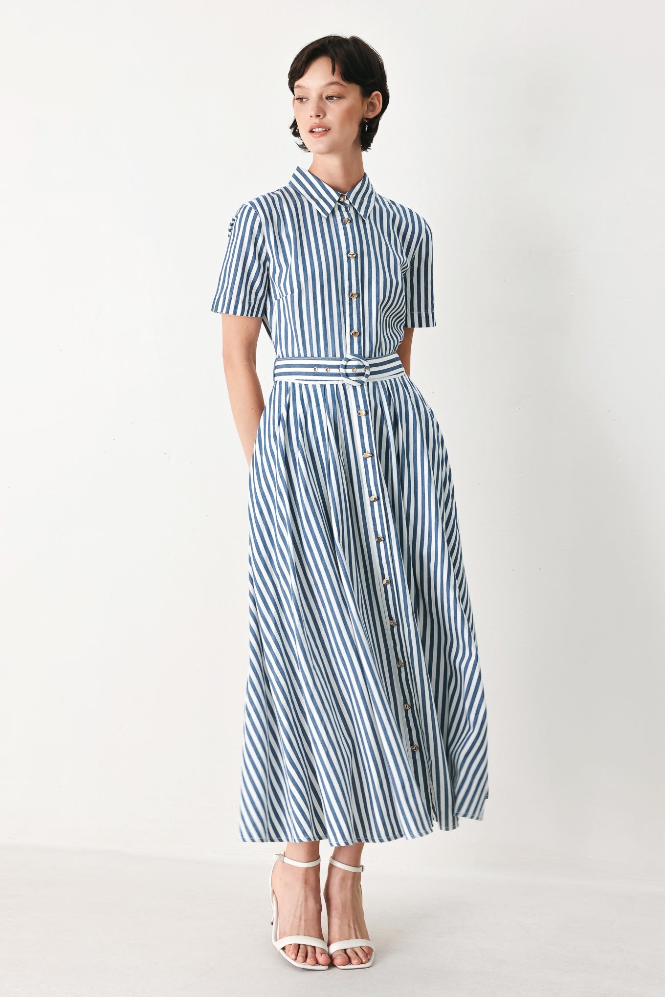 Coastal Muse Stripe Midi Shirt Dress
