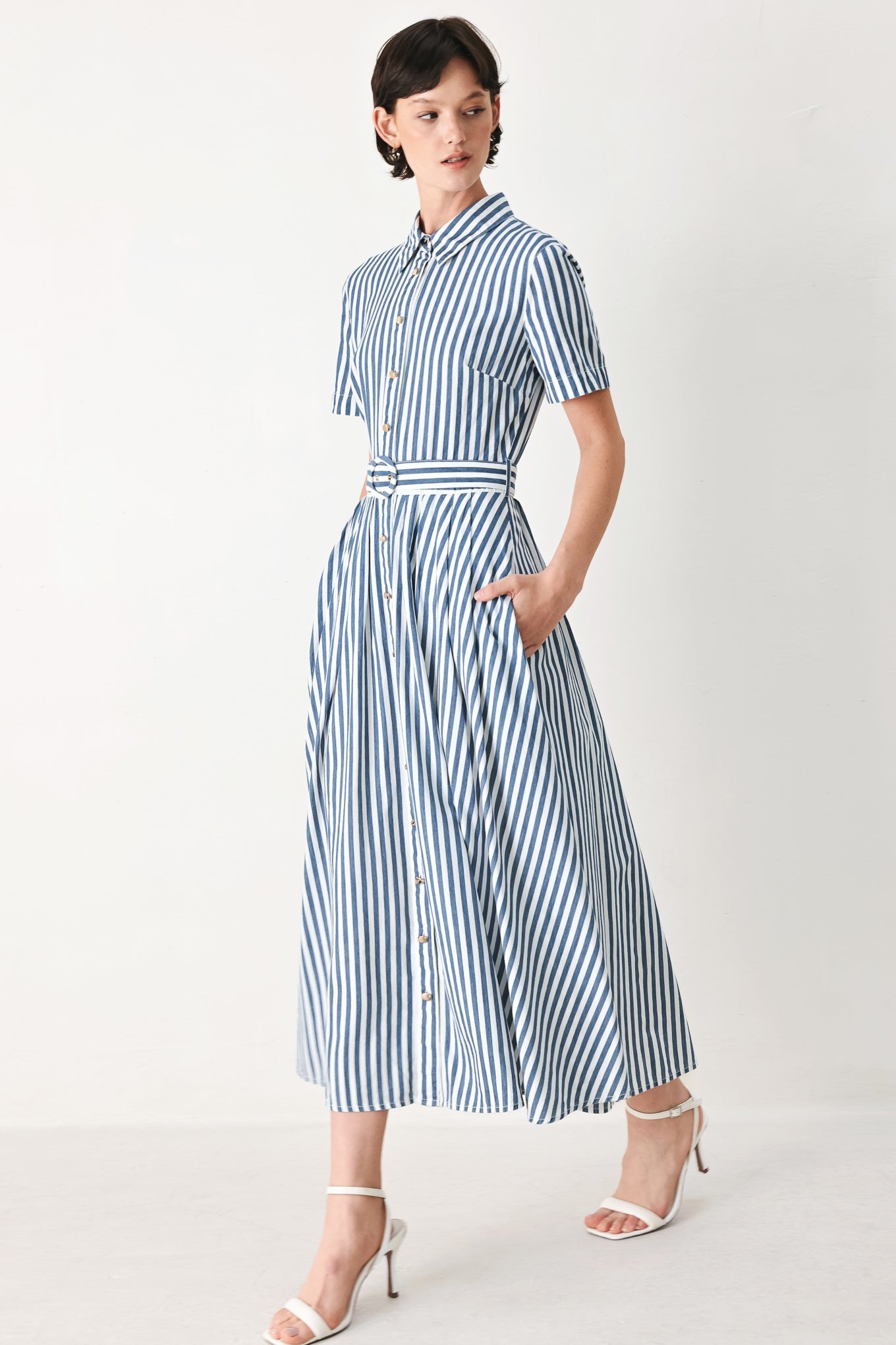 Coastal Muse Stripe Midi Shirt Dress