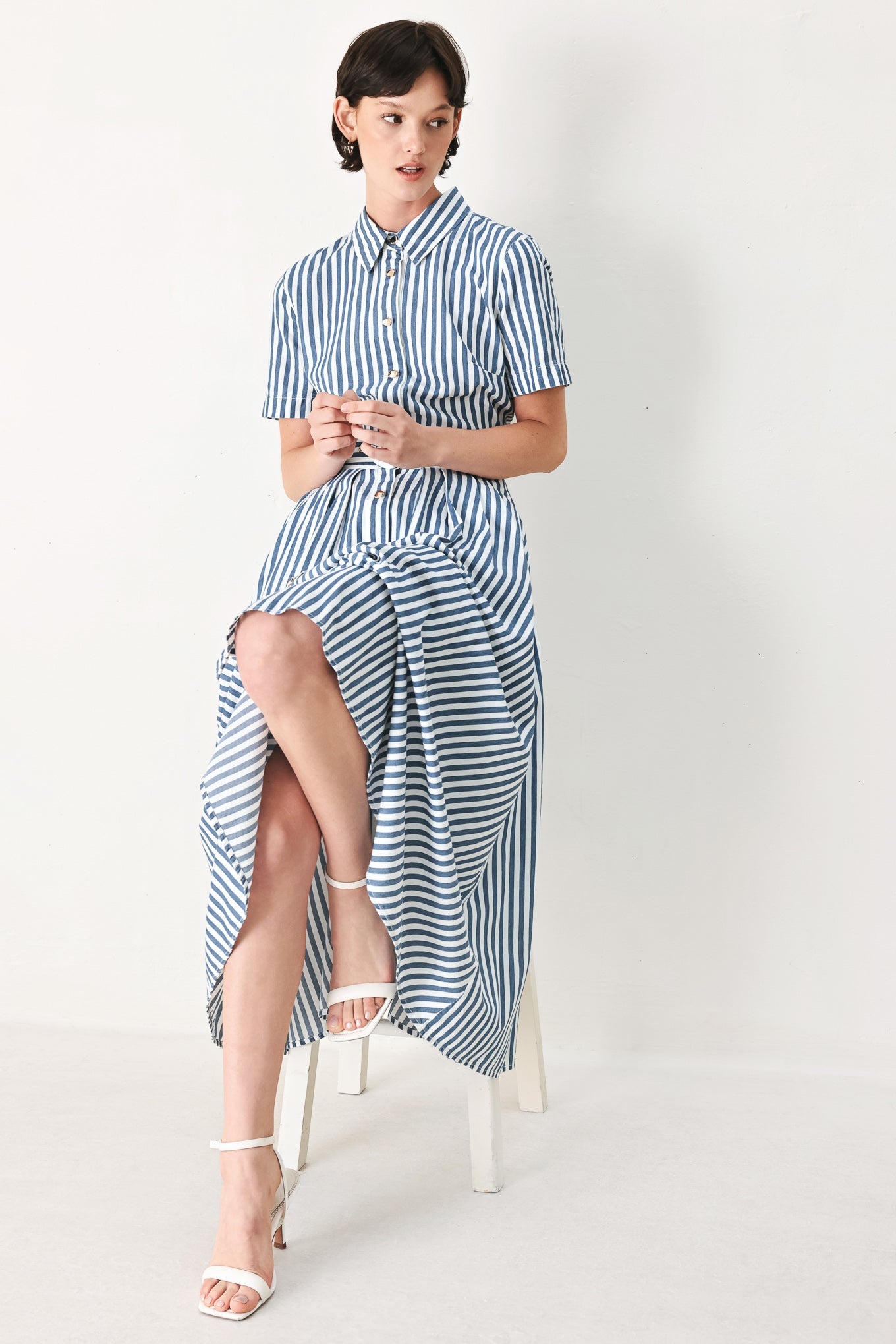 Coastal Muse Stripe Midi Shirt Dress