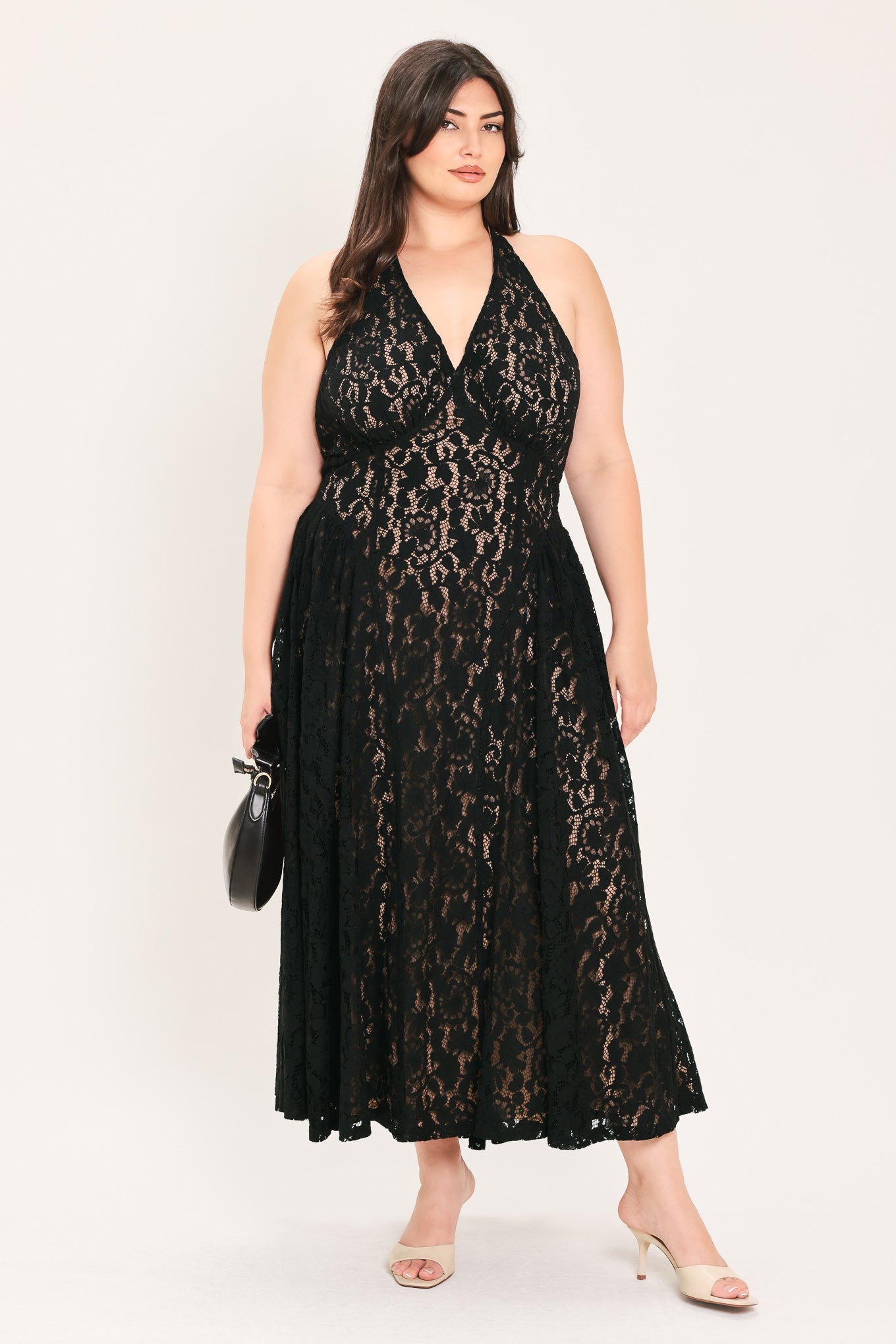 Midnight Garden Halter Lace Midi Dress