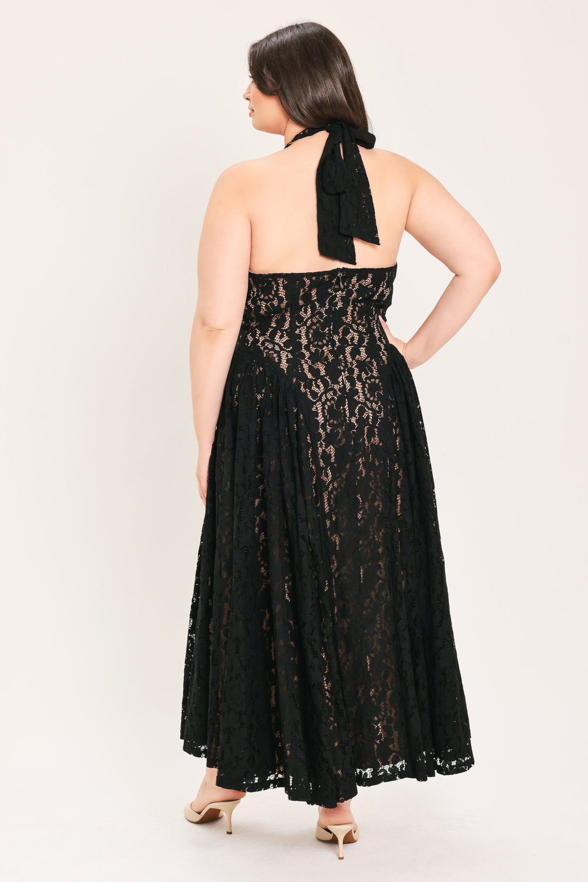 Midnight Garden Halter Lace Midi Dress