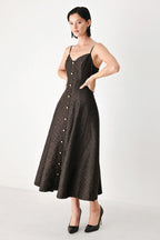 Buttoned in Chocolate Sweetheart Midi Dress