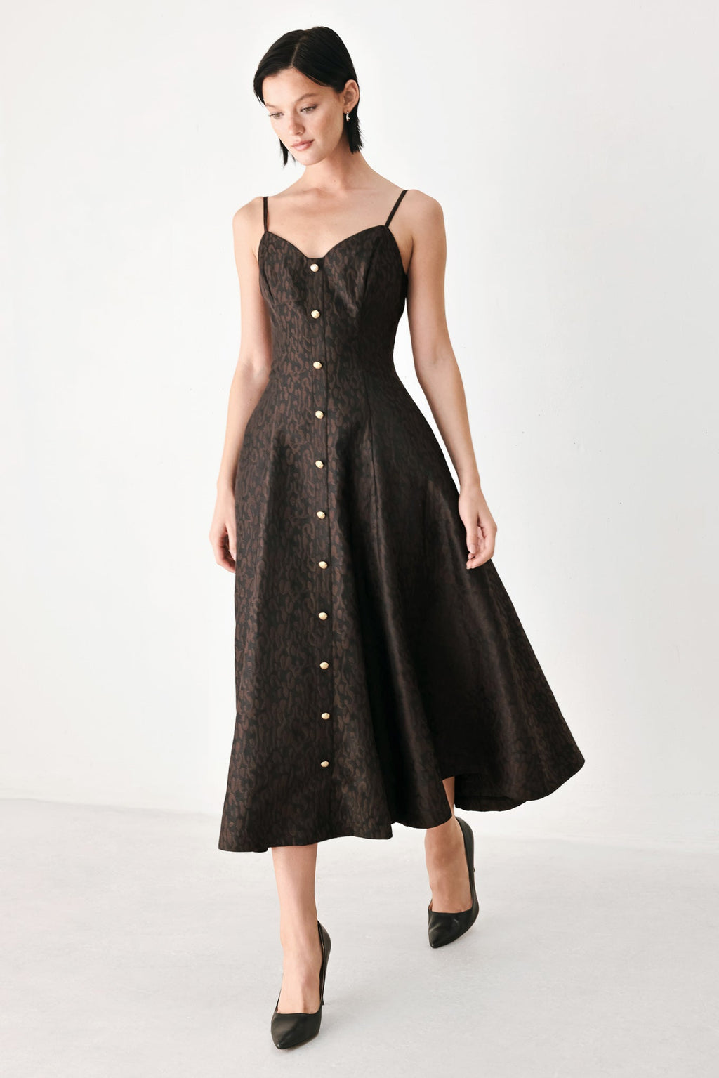 Buttoned in Chocolate Sweetheart Midi Dress
