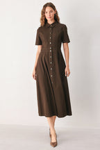 Bark Brown Vintage Midi Dress