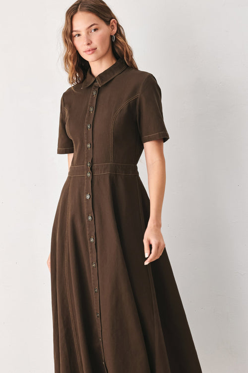Bark Brown Vintage Midi Dress